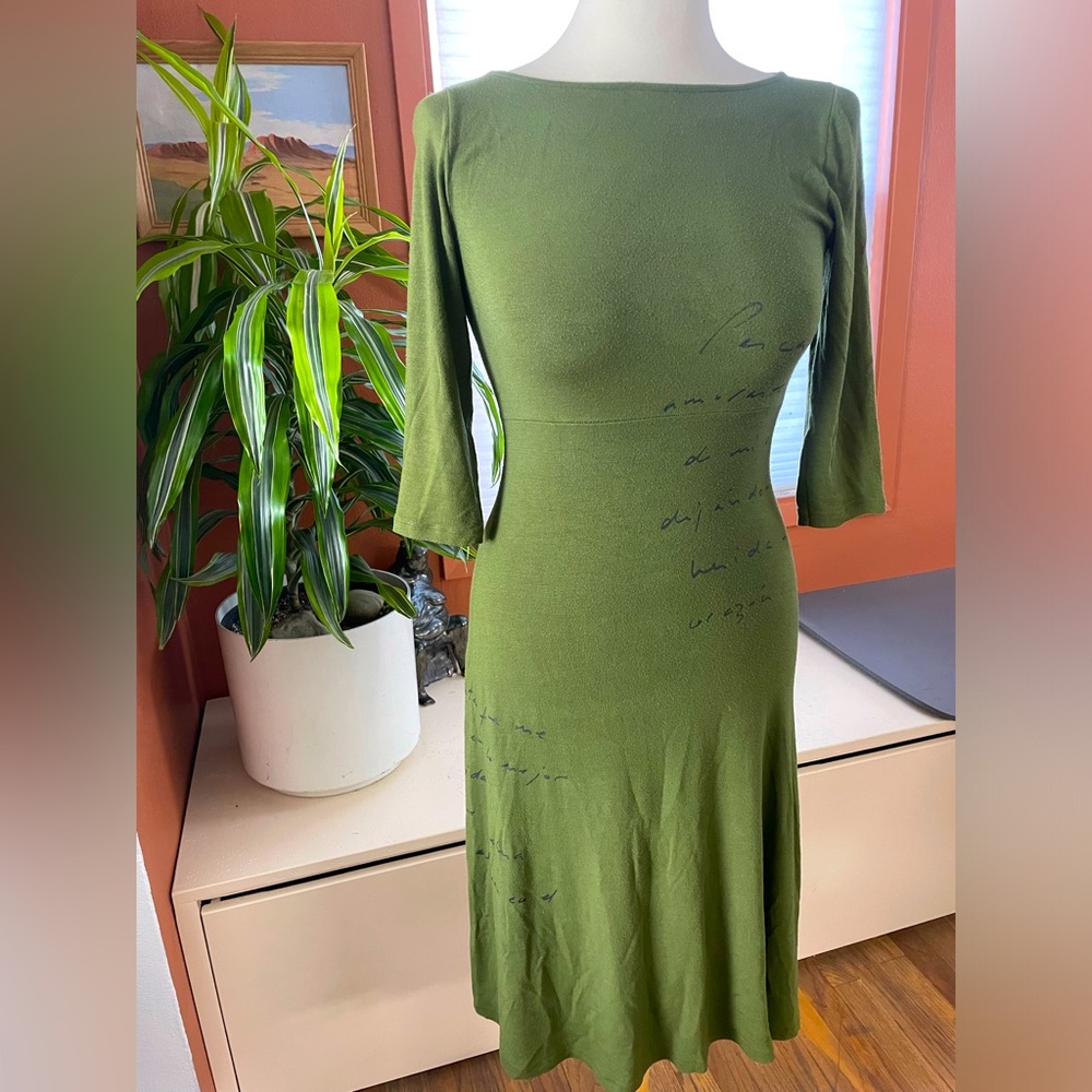 Green Stretchy 3/4 Sleeve European Poem Dress